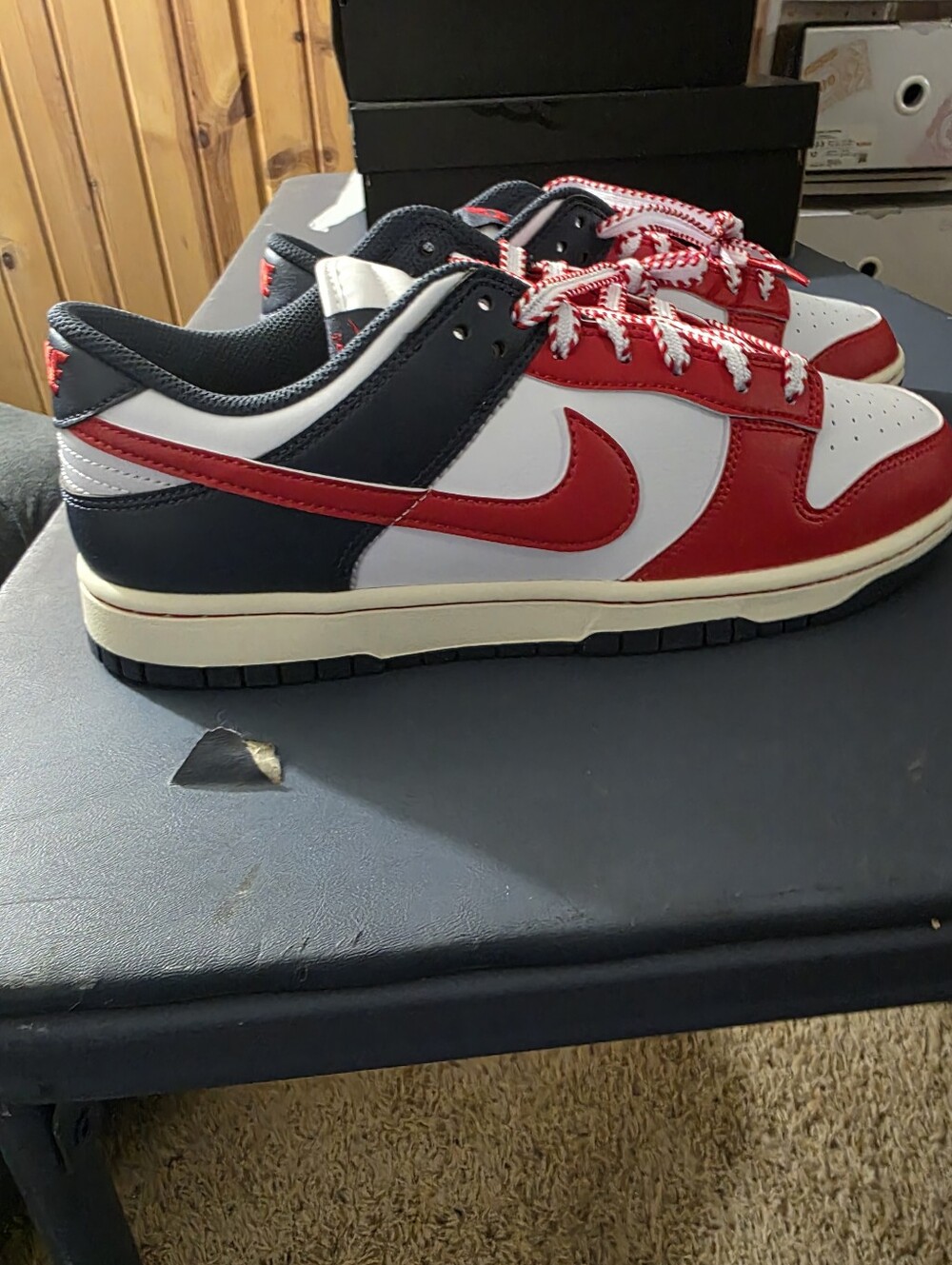 Nike Dunk Low Men’s Low-Top Sneakers - Red/White/Navy Size 10m, New